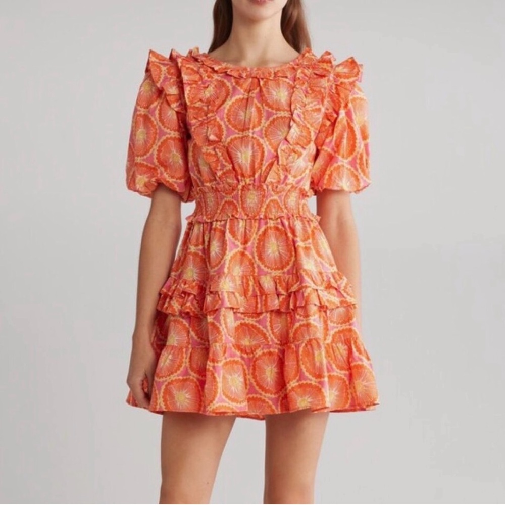 NWT WALTER BAKER Ciara Mini Ruffle Dress in Orange Blossom Size M